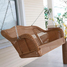 Load image into Gallery viewer, Honey Resin Wicker Porch Swing with Comfort Spring and Hanging Hooks