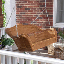 Load image into Gallery viewer, Honey Resin Wicker Porch Swing with Comfort Spring and Hanging Hooks