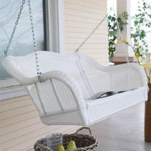 Load image into Gallery viewer, White Resin Wicker Porch Swing with Hanging Chain - 600-lb Weight Capacity