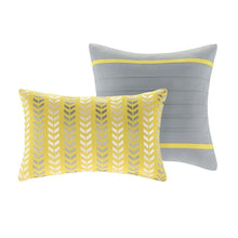 Load image into Gallery viewer, Full-Queen 5-Piece Chevron Stripes Comforter Set in Gray White Yellow