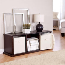 Load image into Gallery viewer, Modern Brown Espresso Stacking Storage Unit 1-Shelf Bookcase with 3 Canvas Bins