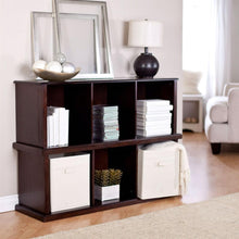 Load image into Gallery viewer, Modern Brown Espresso Stacking Storage Unit 1-Shelf Bookcase with 3 Canvas Bins