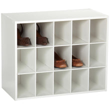 Load image into Gallery viewer, 15-Cubby Stackable Shoe Rack Organizer Shelves in White Wood Finish