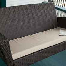 Load image into Gallery viewer, Modern Dark Brown Resin Wicker Porch Swing with Khaki Seat Cushion