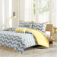 Load image into Gallery viewer, Twin-Twin XL 4-Piece Chevron Stripes Comforter Set in Gray White Yellow