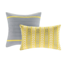 Load image into Gallery viewer, Twin-Twin XL 4-Piece Chevron Stripes Comforter Set in Gray White Yellow