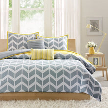 Load image into Gallery viewer, Twin-Twin XL 4-Piece Chevron Stripes Comforter Set in Gray White Yellow