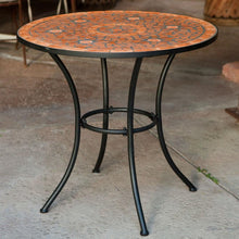 Load image into Gallery viewer, Round Outdoor Patio Bistro Table with Terracotta Mosaic Tiles and Black Metal Frame