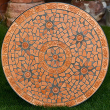 Load image into Gallery viewer, Round Outdoor Patio Bistro Table with Terracotta Mosaic Tiles and Black Metal Frame
