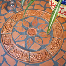 Load image into Gallery viewer, Round Outdoor Patio Bistro Table with Terracotta Mosaic Tiles and Black Metal Frame