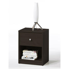 Load image into Gallery viewer, Modern 1-Drawer Bedroom Nightstand in Dark Brown Wood Finish