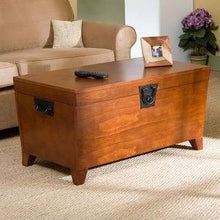 Load image into Gallery viewer, Wooden Lift Top Coffee Table Storage Trunk in Mission Oak Finish