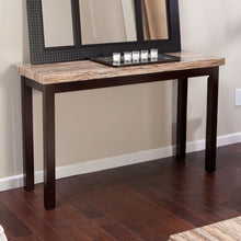 Load image into Gallery viewer, Solid Wood Frame Console Sofa Table in Espresso with Faux Marble Top