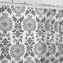 Load image into Gallery viewer, Charcoal White Damask Shower Curtain in Polyester Fabric