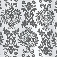 Load image into Gallery viewer, Charcoal White Damask Shower Curtain in Polyester Fabric