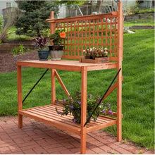 Load image into Gallery viewer, Outdoor Weather-Resistant Fir Wood Potting Bench Garden Table with Lattice Back