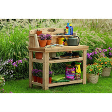 Load image into Gallery viewer, Natural Cedar Wood Potting Bench Garden Work Table with Shelves
