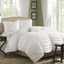 Load image into Gallery viewer, King size 4 Piece Comforter Set in Rouched White Cotton &amp; Microsuede