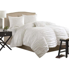 Load image into Gallery viewer, King size 4 Piece Comforter Set in Rouched White Cotton &amp; Microsuede