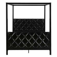 Load image into Gallery viewer, Queen size Metal Canopy Bed Frame with Black Faux Leather Headboard and Footboard