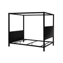 Load image into Gallery viewer, Queen size Metal Canopy Bed Frame with Black Faux Leather Headboard and Footboard