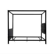 Load image into Gallery viewer, Queen size Metal Canopy Bed Frame with Black Faux Leather Headboard and Footboard