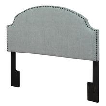 Load image into Gallery viewer, Full - Queen size Nailhead Upholstered Headboard in Soft Turquoise Linen Fabric