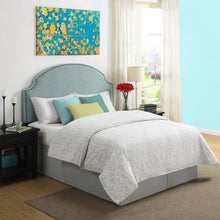 Load image into Gallery viewer, Full - Queen size Nailhead Upholstered Headboard in Soft Turquoise Linen Fabric