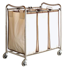 Load image into Gallery viewer, Heavy Duty Laundry Cart with 3 Cream Tan Hamper Bags and Lockable Wheels