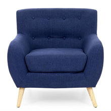 Load image into Gallery viewer, Dark Blue Linen Upholstered Tufted Armchair with Modern Mid-Century Style Wood Legs