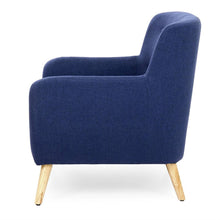 Load image into Gallery viewer, Dark Blue Linen Upholstered Tufted Armchair with Modern Mid-Century Style Wood Legs