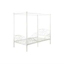 Load image into Gallery viewer, Twin size White Metal Canopy Bed with Heart Scroll Design