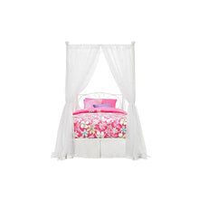 Load image into Gallery viewer, Twin size White Metal Canopy Bed with Heart Scroll Design