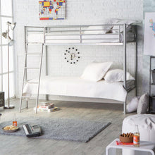 Load image into Gallery viewer, Twin over Twin Durable Metal Bunk Bed with Ladder in Silver Finish