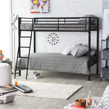 Load image into Gallery viewer, Twin over Twin Bunk Bed in Black Metal Finish with Ladder and Safety Rails