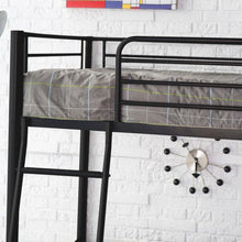 Load image into Gallery viewer, Twin over Twin Bunk Bed in Black Metal Finish with Ladder and Safety Rails