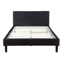Load image into Gallery viewer, Queen Dark Brown Espresso Faux Leather Upholstered Platform Bed with Padded Headboard