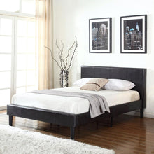 Load image into Gallery viewer, Queen Dark Brown Espresso Faux Leather Upholstered Platform Bed with Padded Headboard