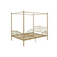 Load image into Gallery viewer, Full size Heavy Duty Metal Canopy Bed Frame in Gold Finish