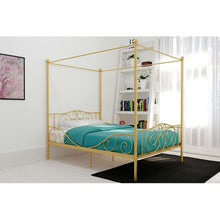 Load image into Gallery viewer, Full size Heavy Duty Metal Canopy Bed Frame in Gold Finish