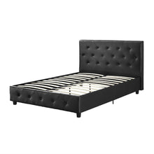 Load image into Gallery viewer, Queen size Black Faux Leather Upholstered Platform Bed with Button Tufted Headboard
