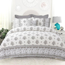 Load image into Gallery viewer, Full - Queen 4-Piece Reversible Grey White Cotton Quilt Set with Decorative Pillow and 2 Shams