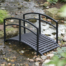 Load image into Gallery viewer, Contemporary Outdoor 4-Ft Metal Garden Bridge in Black Steel with Side Rails