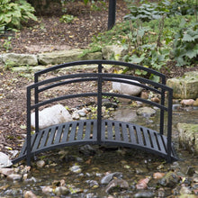 Load image into Gallery viewer, Contemporary Outdoor 4-Ft Metal Garden Bridge in Black Steel with Side Rails