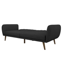 Load image into Gallery viewer, Dark Grey Linen Futon Sofa Bed with Modern Mid-Century Style Wooden Legs
