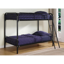 Load image into Gallery viewer, Twin over Twin Bunk Bed with Ladder in Black Metal