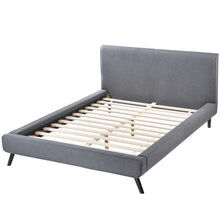 Load image into Gallery viewer, Full size Mid Century Platform Bed with Gray Upholstered Headboard