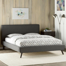 Load image into Gallery viewer, Full size Mid Century Platform Bed with Gray Upholstered Headboard