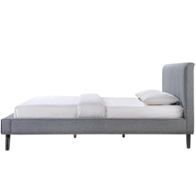 Load image into Gallery viewer, Full size Mid Century Platform Bed with Gray Upholstered Headboard