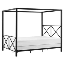 Load image into Gallery viewer, Queen size Modern Black Metal Four-Poster Canopy Bed Frame